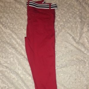 Almost Famous Red Jeans, White and Black Belts